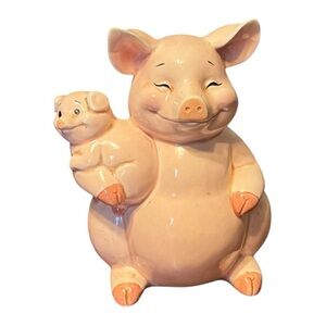 VTG Ceramic Piggy Bank Mama Baby Piglet Pink Kitschy Country Kitchen Grannycore